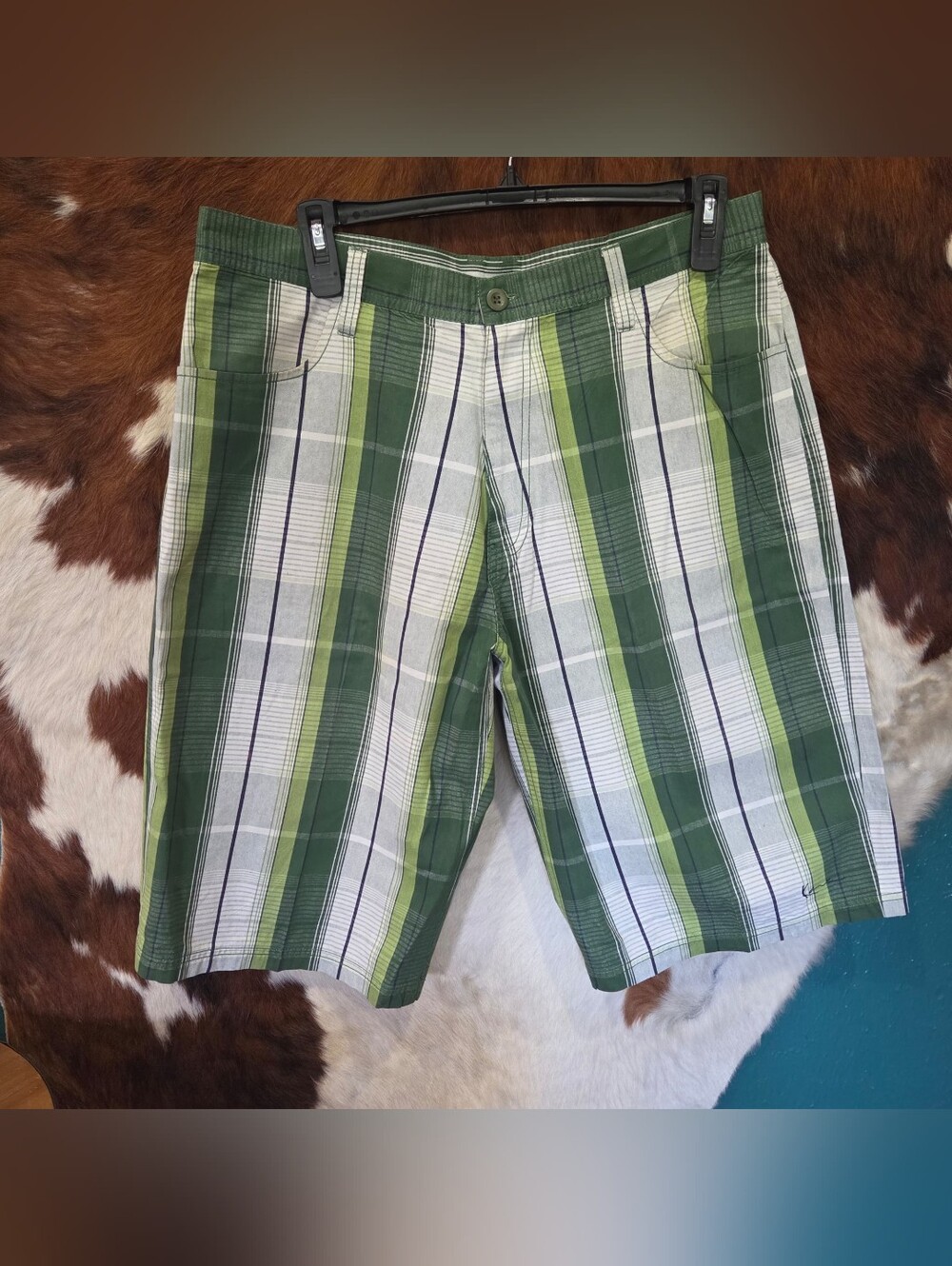 Vintage Karl Kani Green Plaid Shorts with White Accents